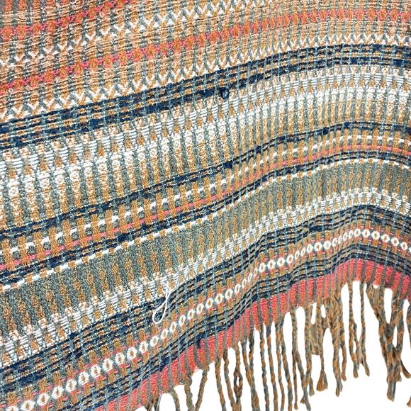FREE PEOPLE Ruana Retro Striped Fringe Shawl Poncho Sweater OS Boho Hippie - Picture 8 of 8